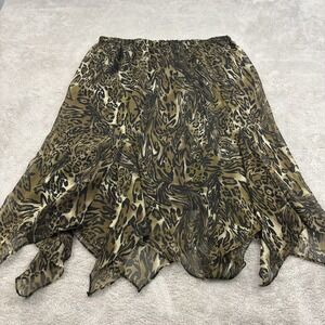 VTG California Krush Skirt Womens 1X Brown Animal Print Handkerchief Hem Fairy